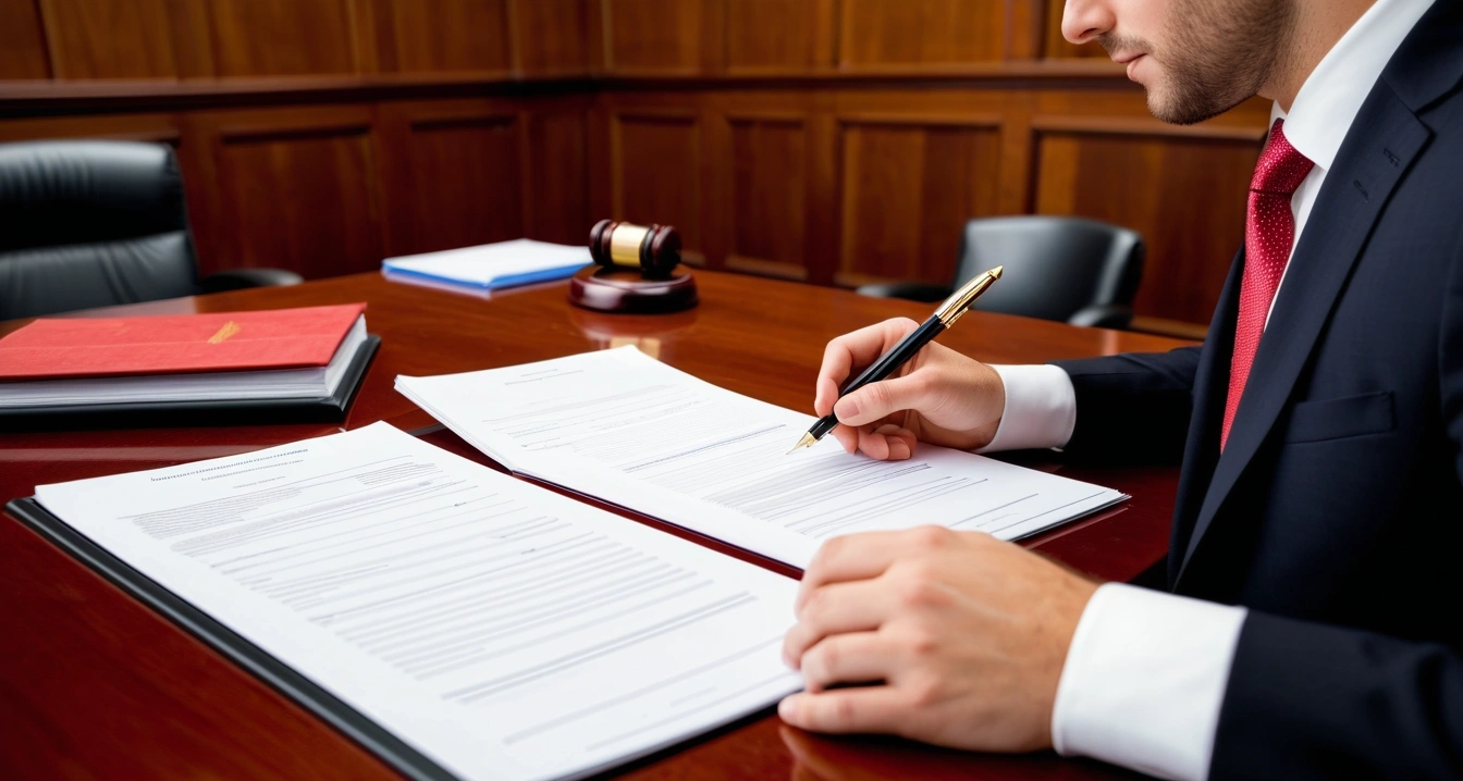 상속재산분할 심판 청구 완벽 정리 : 법정에서 서류를 검토하는 변호사의 모습