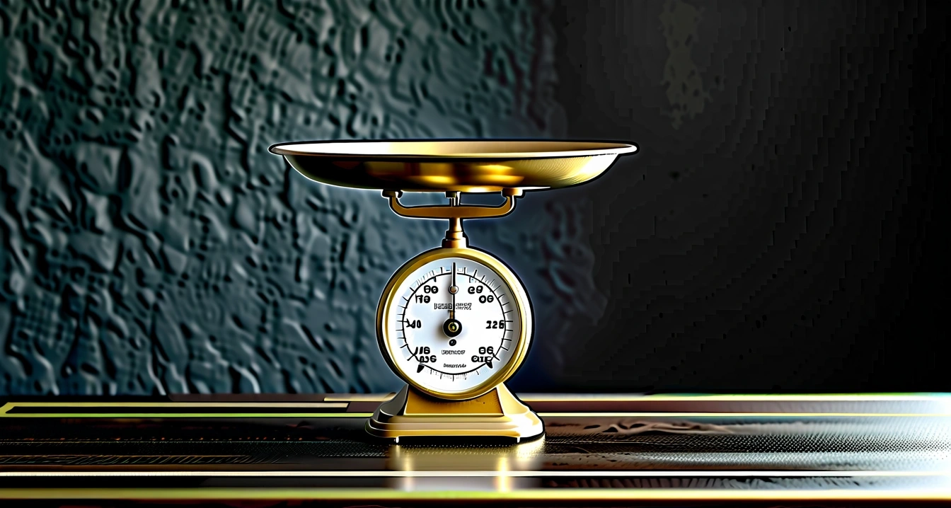 an old brass scale on a dark wooden 1