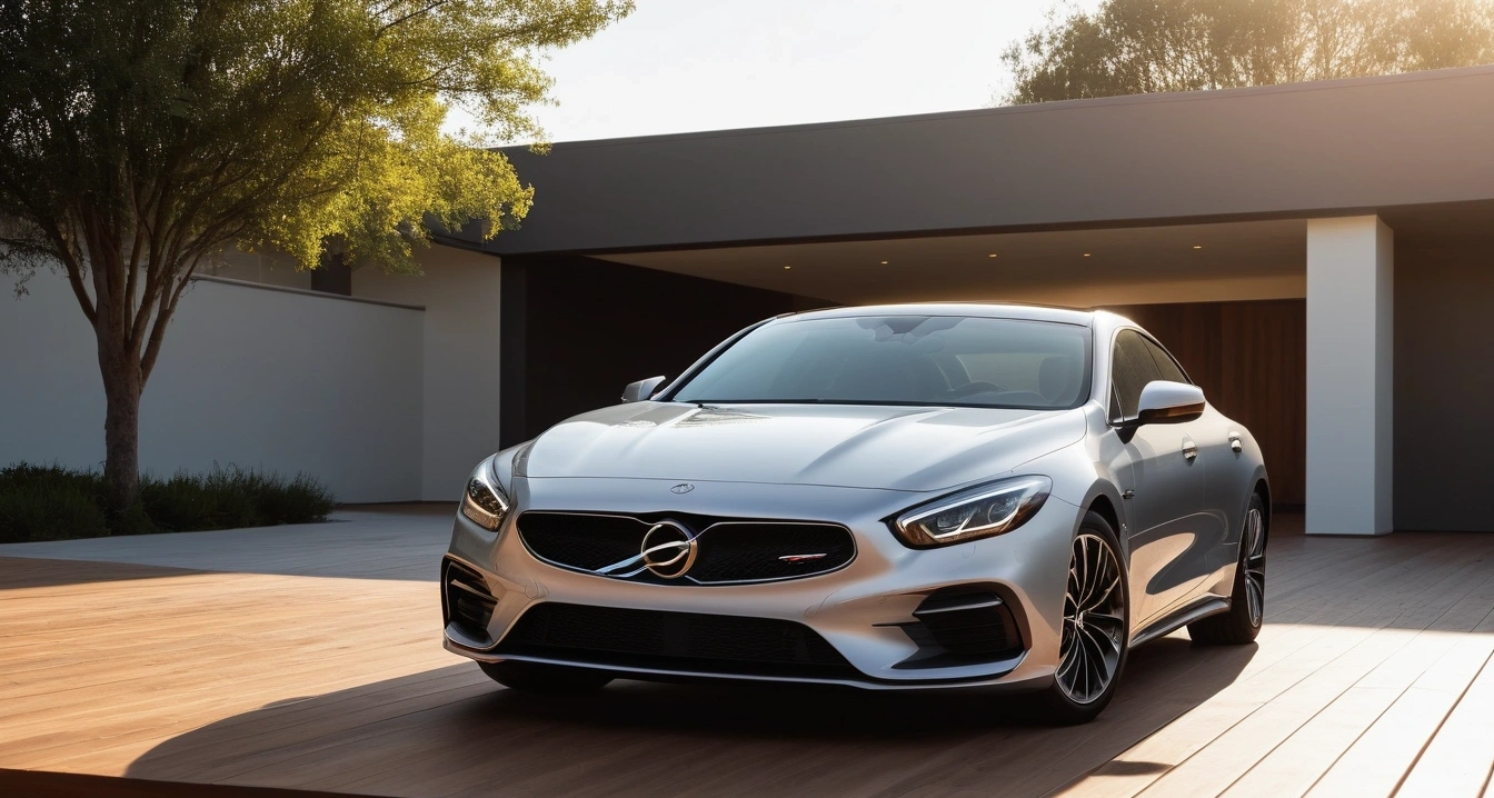 a sleek modern used car on a clean woode 1