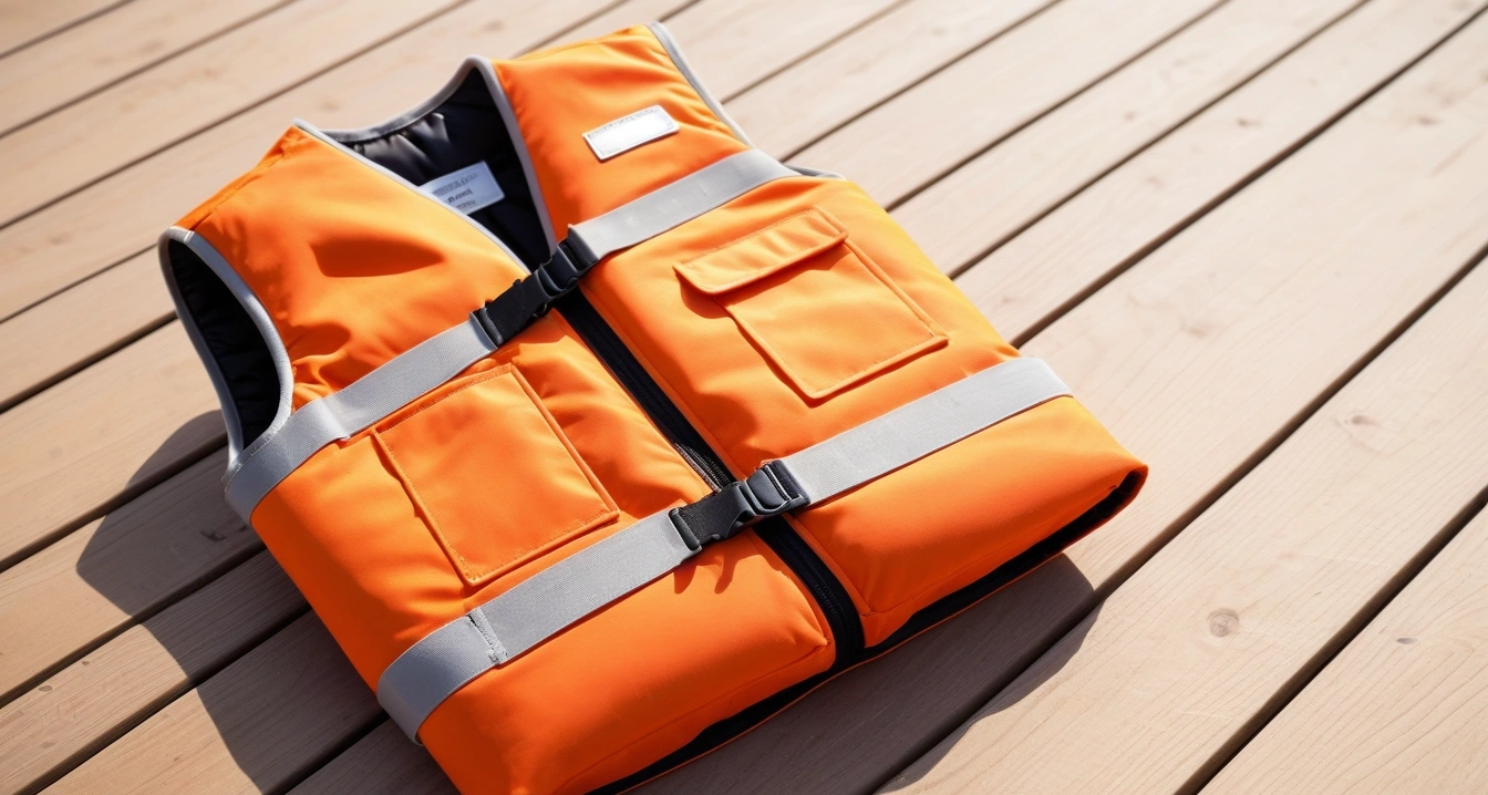 bright orange life vest on clean wooden 1