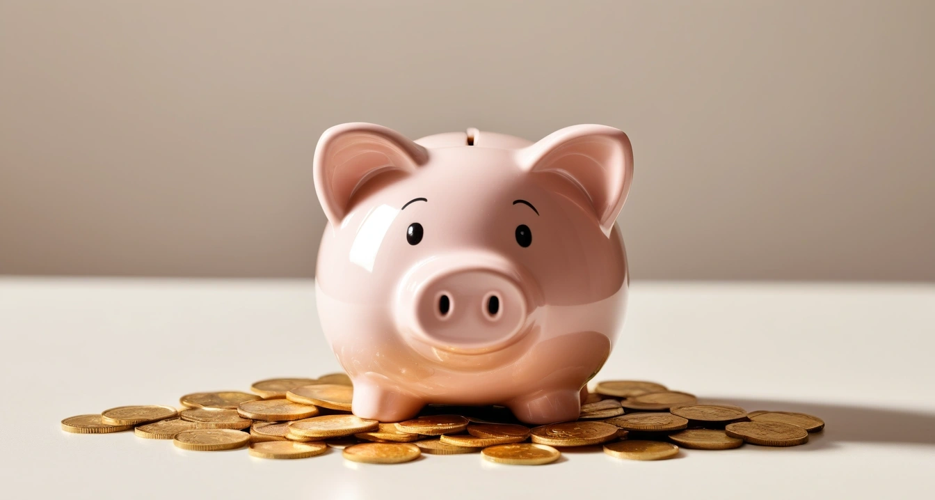 ceramic piggy bank with pile of shiny go 1