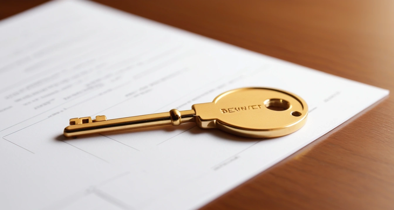 clean golden key resting on white legal 1