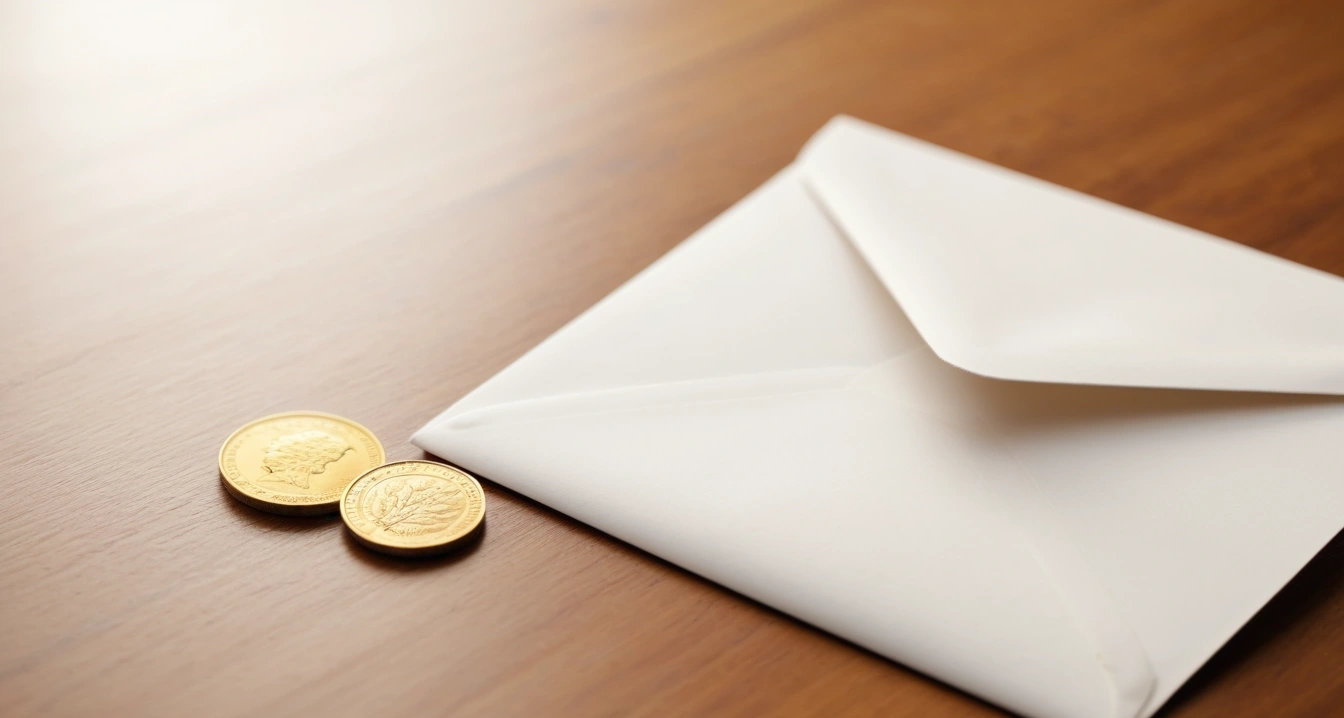 clean white envelope with shiny gold coi 1