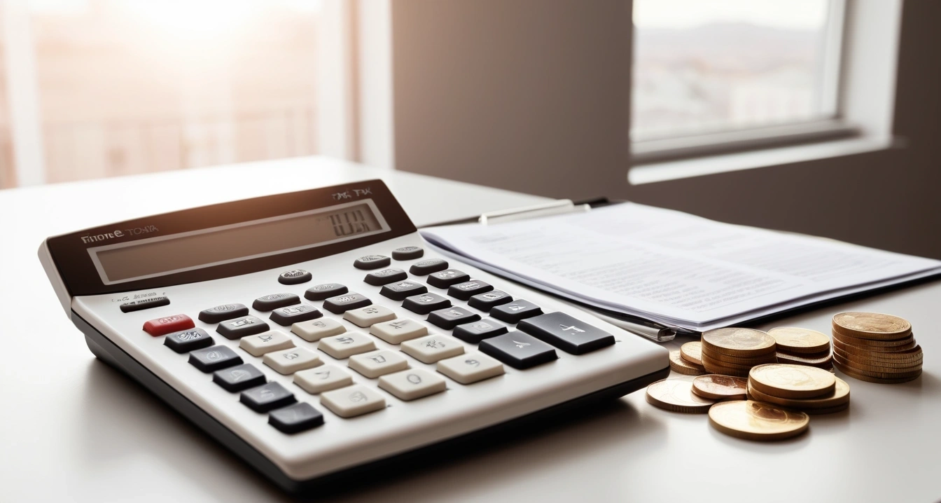 종합소득세 - 성실신고 확인서 작성 가이드 (concept of comprehensive income tax, a neat arrangement of official forms, a modern calculator, and neat coins, finance aesthetic, no people)