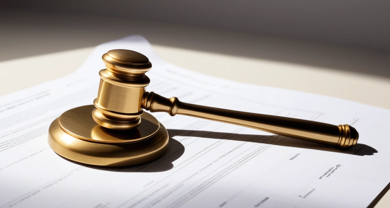 과태료 - 교통 과태료 체납 시 국세청 및 지방정부 대응책 (concept of fine, close-up of a classic brass legal gavel resting on official documents, professional lighting, no people)