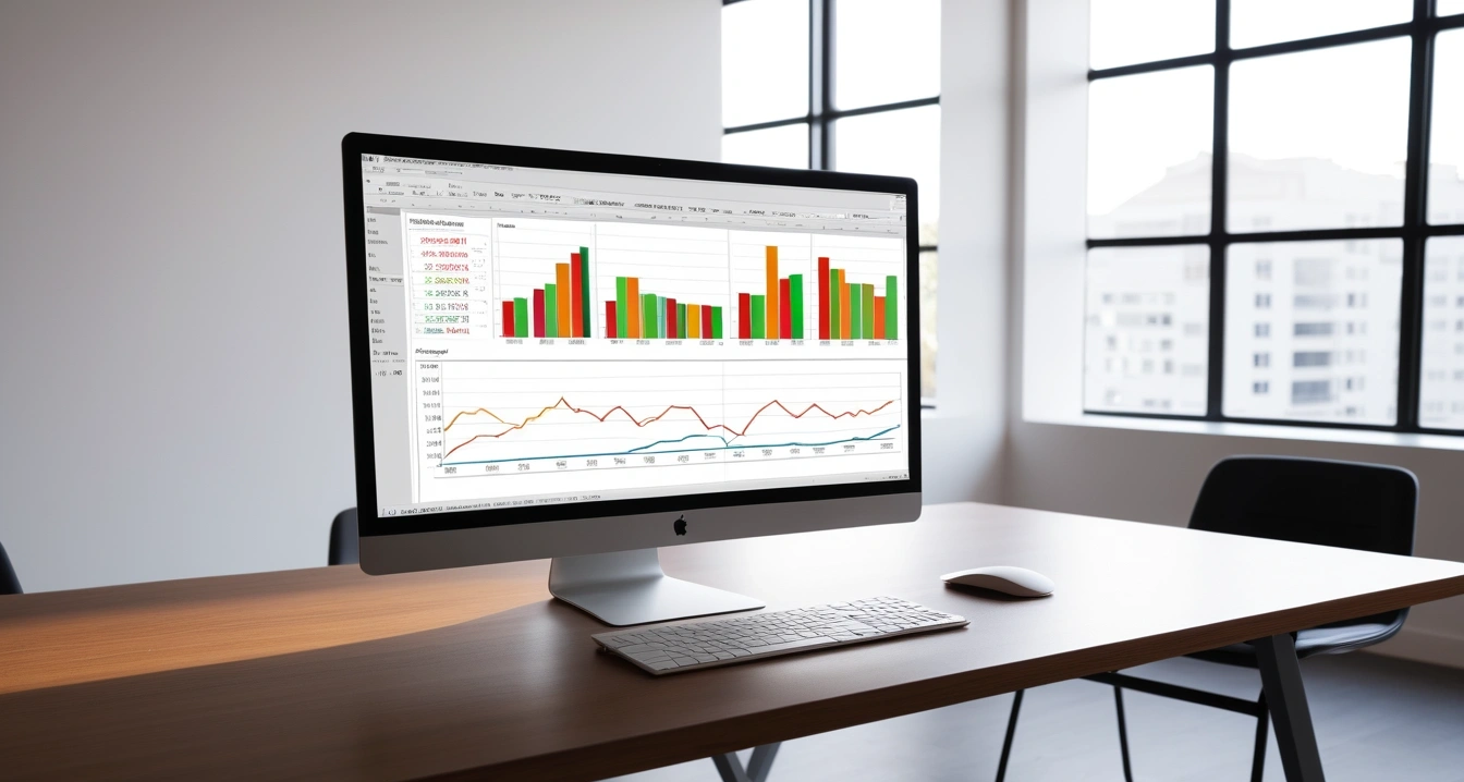 노동청 - 부당해고 대응 과정에서의 법률 조력 활용 (concept of Labor Office, a sleek modern office desk, a glowing laptop screen displaying financial charts, no people)