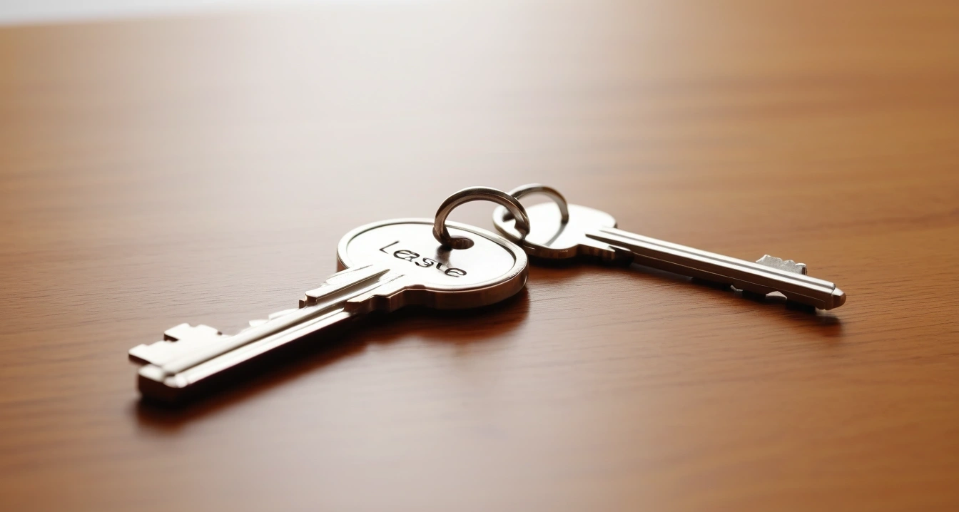 임대차보호법 - 보증금 반환 거부 시 대응을 위한 임차권등기명령 (concept of Lease Protection Act, a shiny house key resting on a detailed contract, elegant wooden table, no people)