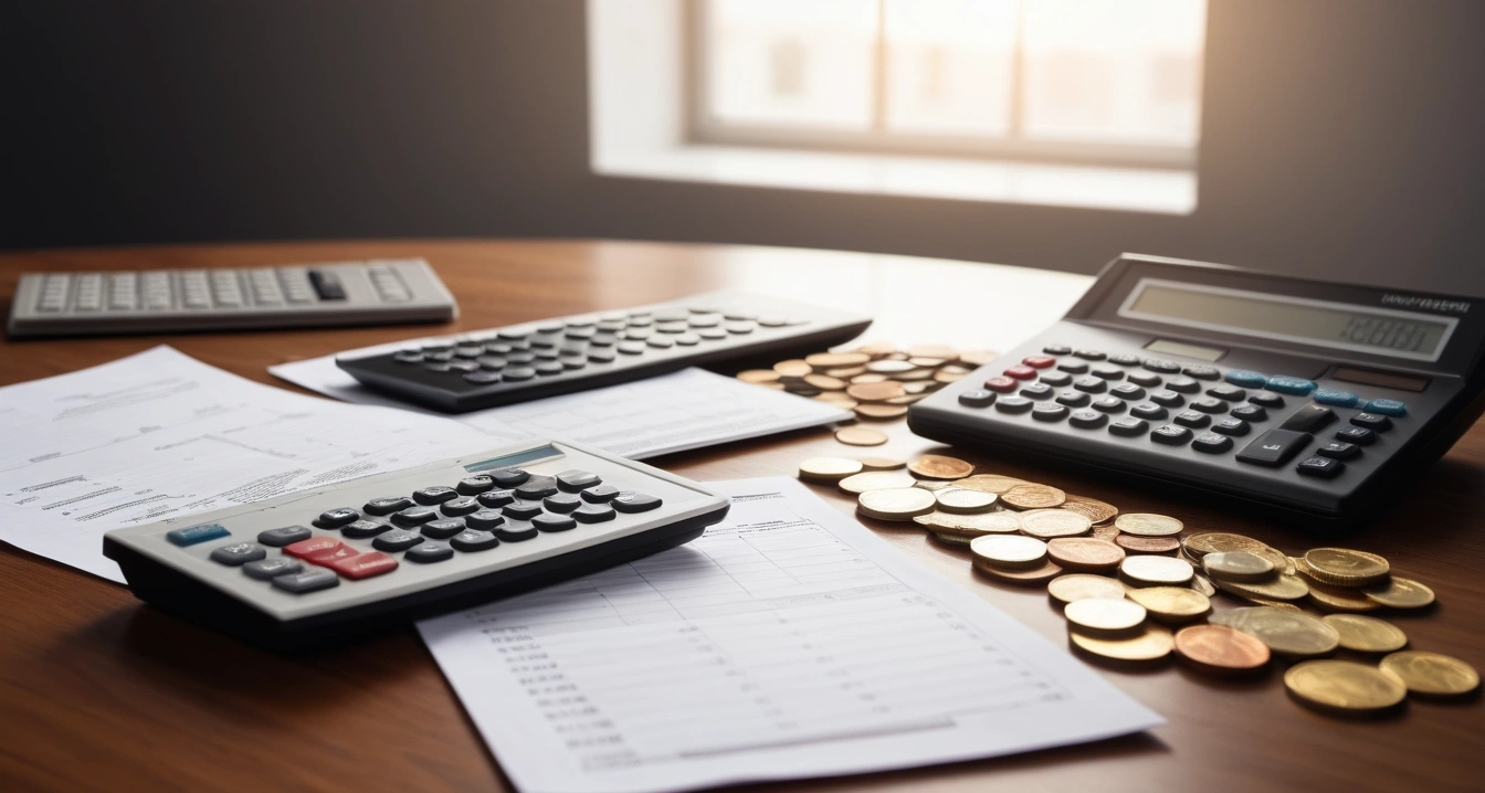 국세청 미환급금 - 연말정산 및 종합소득세 환급금 오류 방지 가이드 (concept of National Tax Service unrefunded amount, a neat arrangement of official forms, a modern calculator, and neat coins, finance aesthetic, no people)