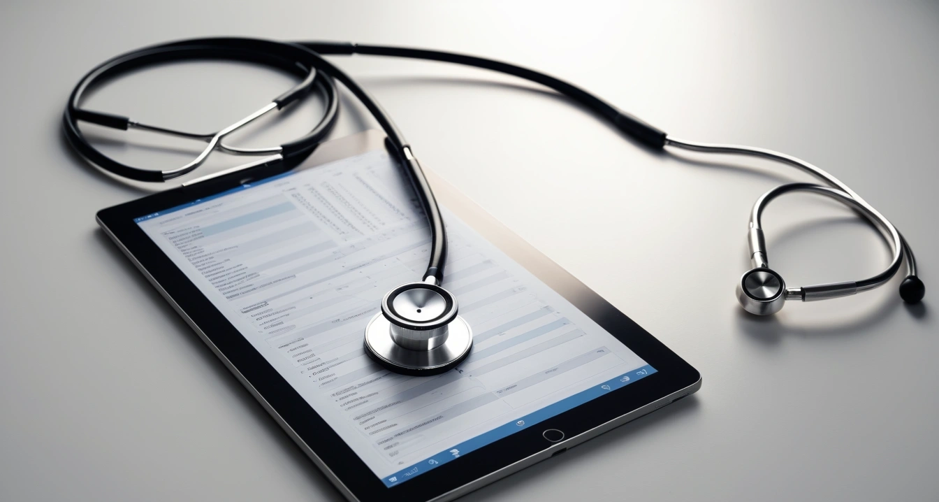 깡통전세 - 전세보증금 반환보증 가입 조건과 특약 설정 (concept of Tin lease, a professional medical stethoscope resting on a digital tablet displaying health data, no people)