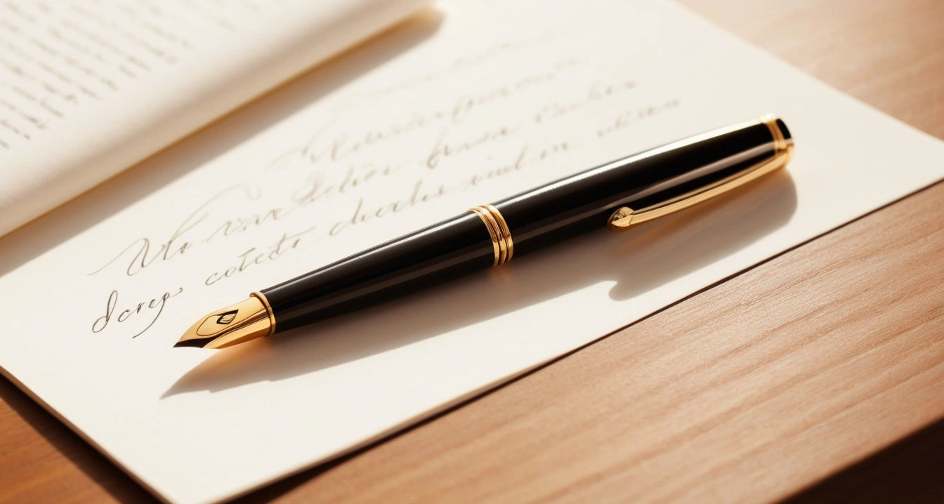 fountain pen resting on stack of clean w 1