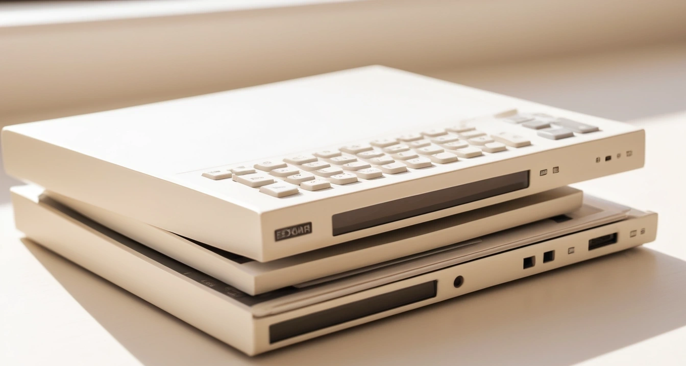 sleek metal calculator stack of ivory pa 1