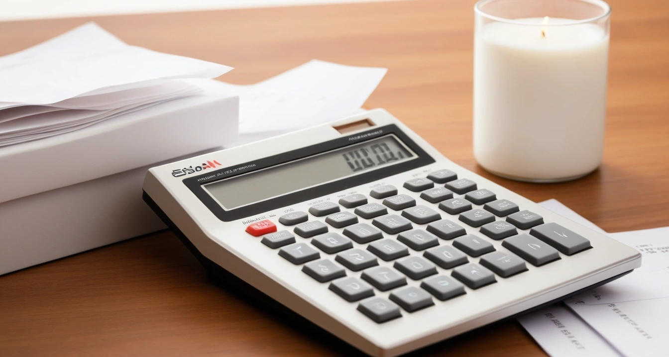 sleek silver calculator with neatly stac 1